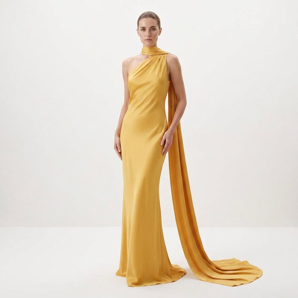 Elegancka Sukienka Maxi na Jedno Ramię