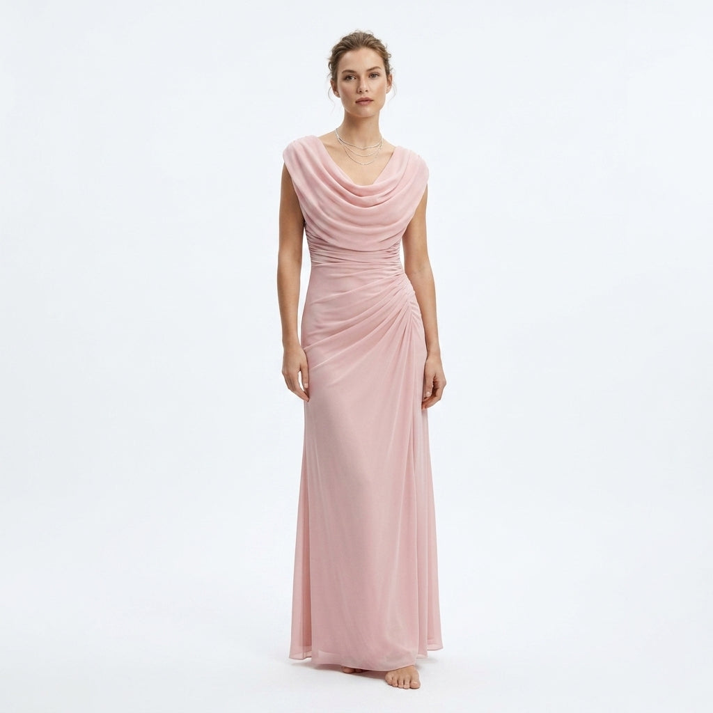 Sukienka maxi z drapowanym dekoltem cowl | Marszczona talia | Elegancja