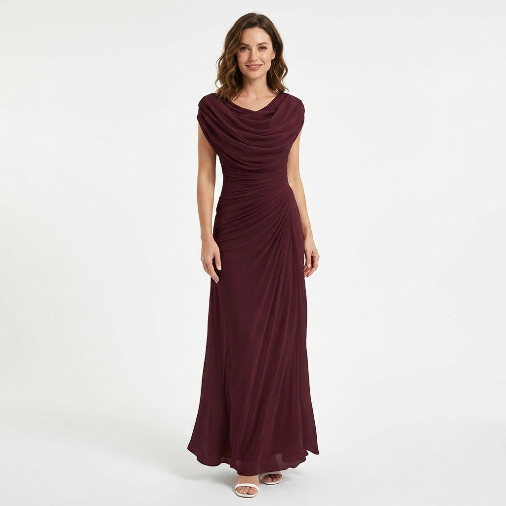 Sukienka maxi z drapowanym dekoltem cowl | Marszczona talia | Elegancja