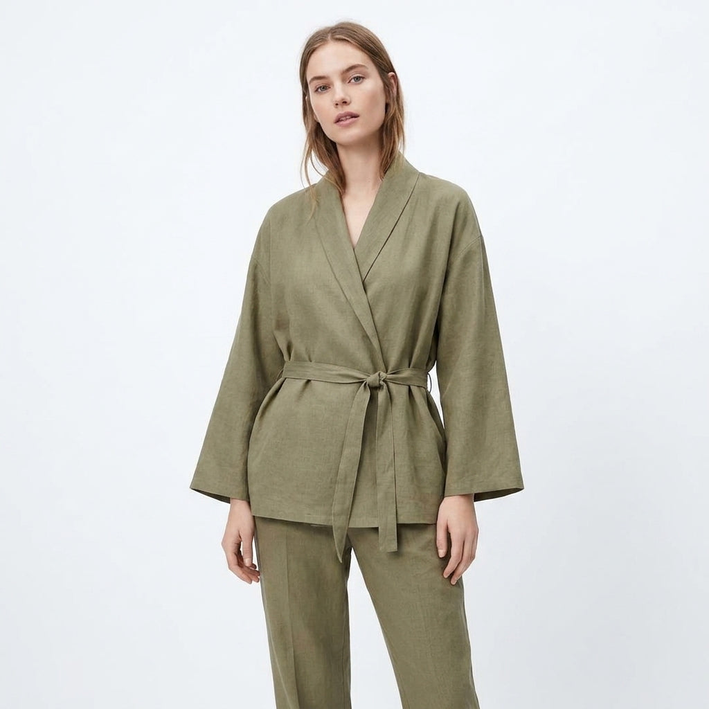 Komplet lniany damski kimono – letni zestaw lniany