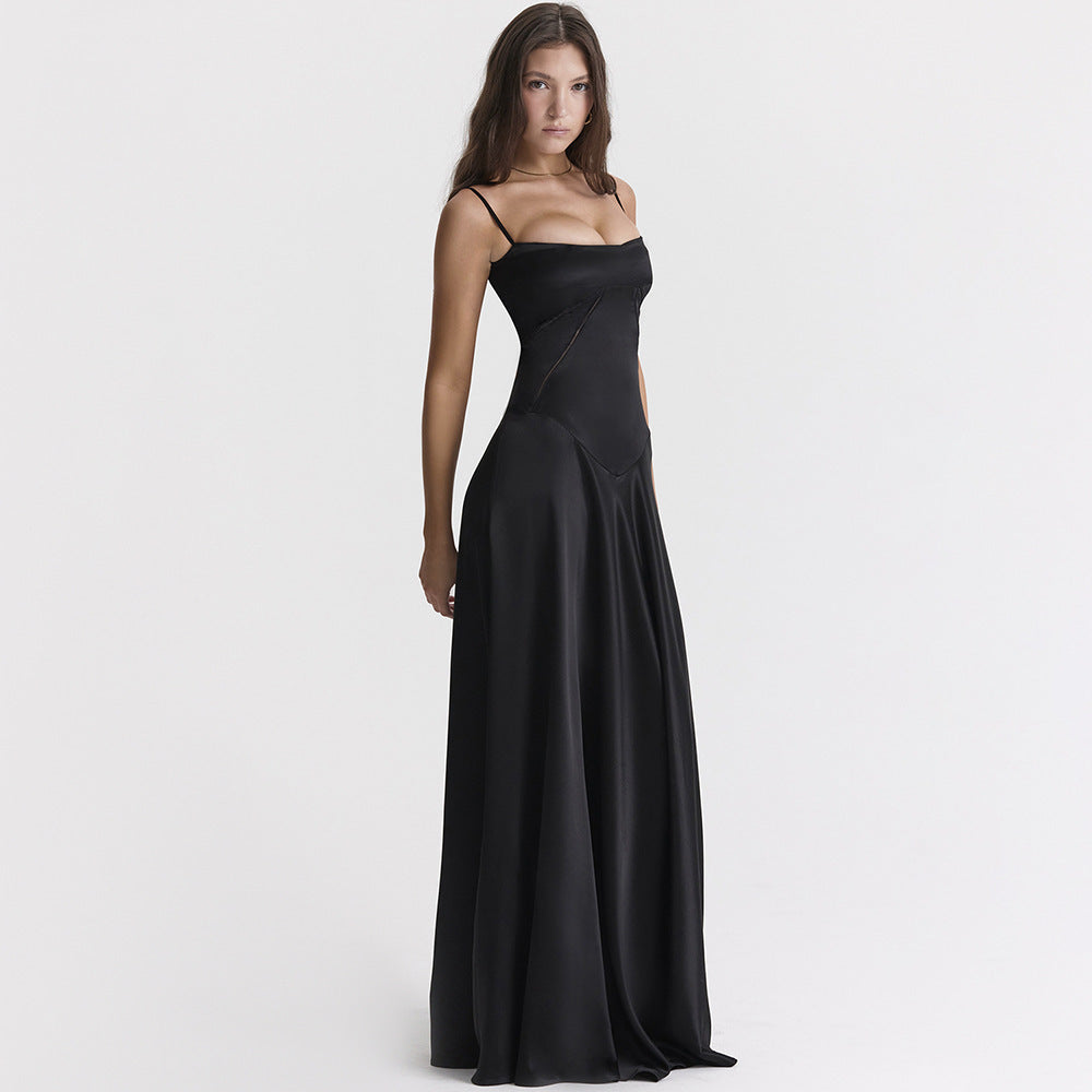 Elegancka satynowa sukienka maxi z wiązaniem na plecach