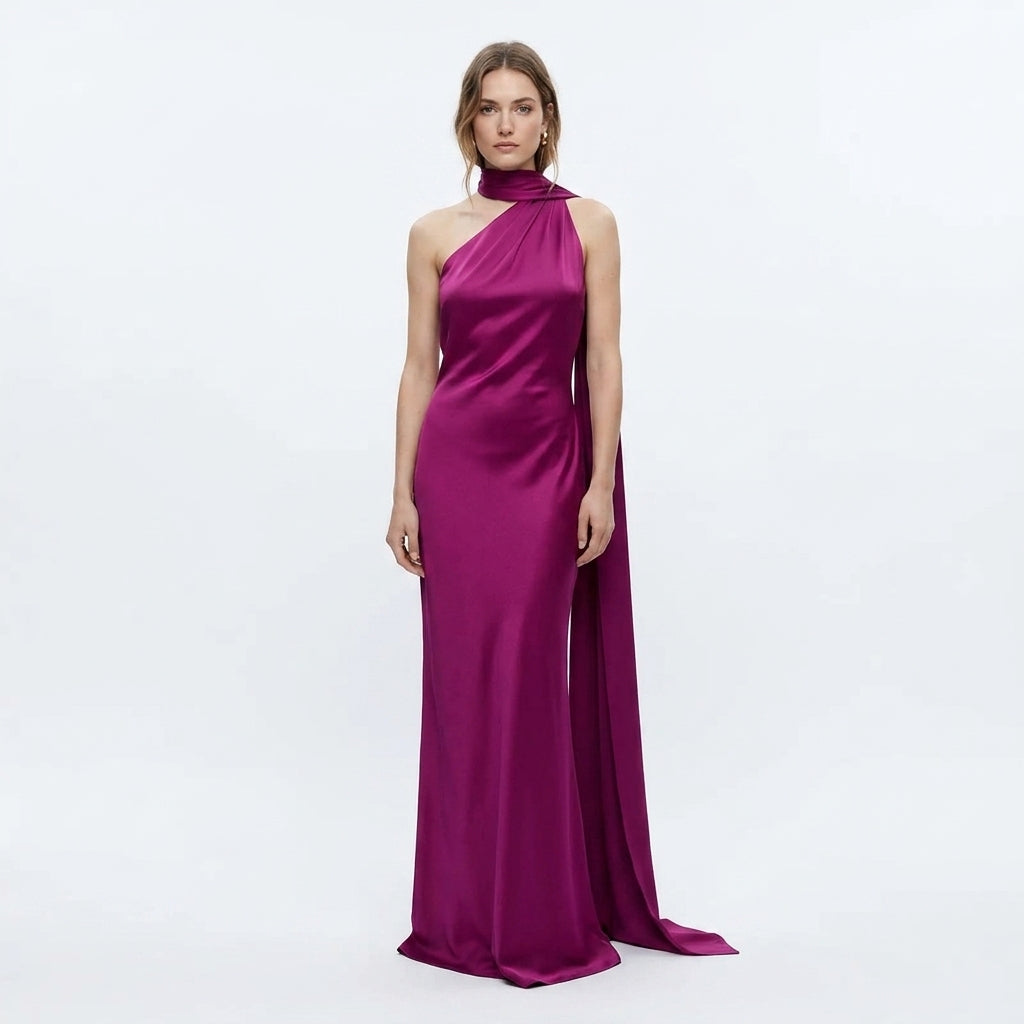 Elegancka Sukienka Maxi na Jedno Ramię