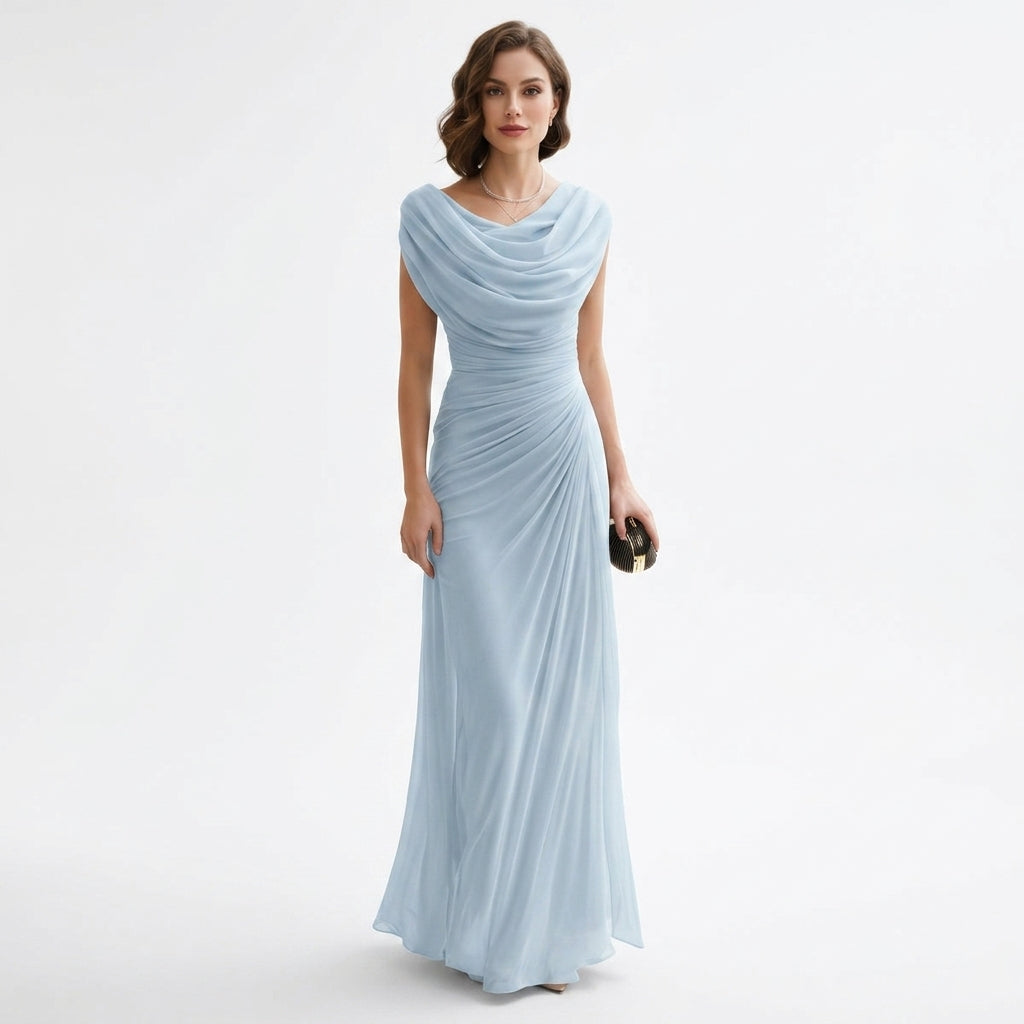 Sukienka maxi z drapowanym dekoltem cowl | Marszczona talia | Elegancja
