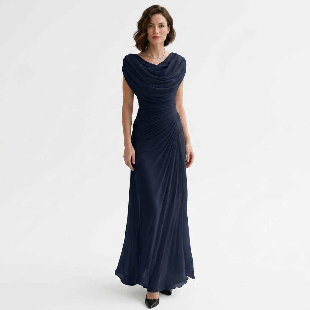 Sukienka maxi z drapowanym dekoltem cowl | Marszczona talia | Elegancja