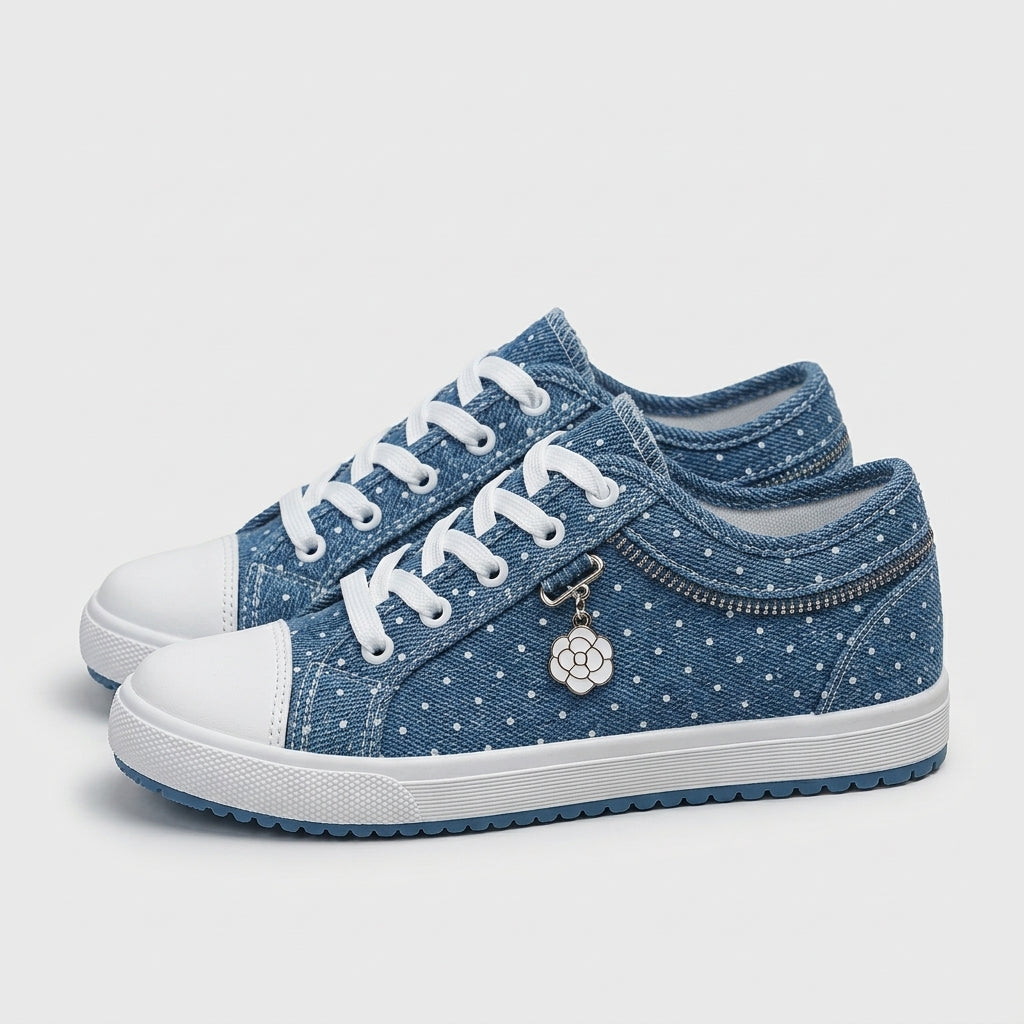 Ozdobne Sneakersy Damskie z Dżinsu ze Sznurowaniem