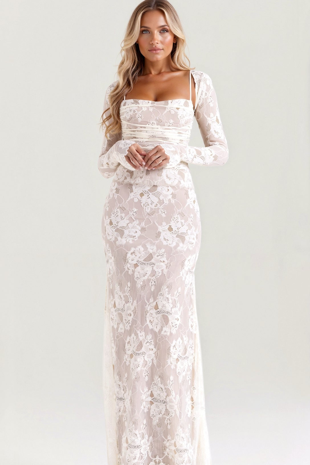 Sukienka gorsetowa maxi koronkowa damska – długa sukienka koronkowa