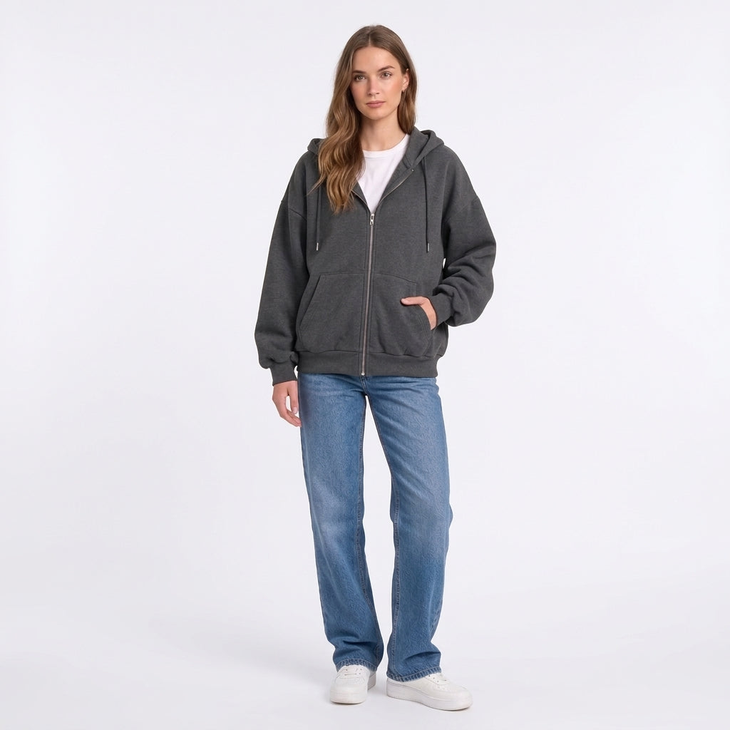 Damska rozpinana bluza oversize z kapturem i polarową podszewką