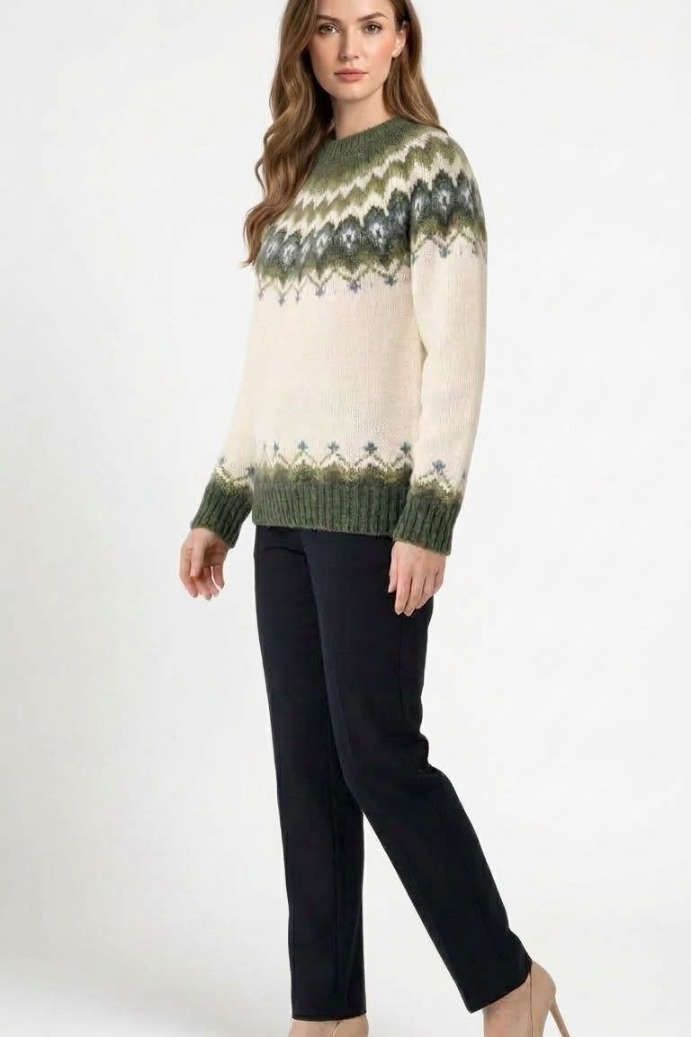 Damski sweter zimowy z wzorem norweskim o luźnym kroju