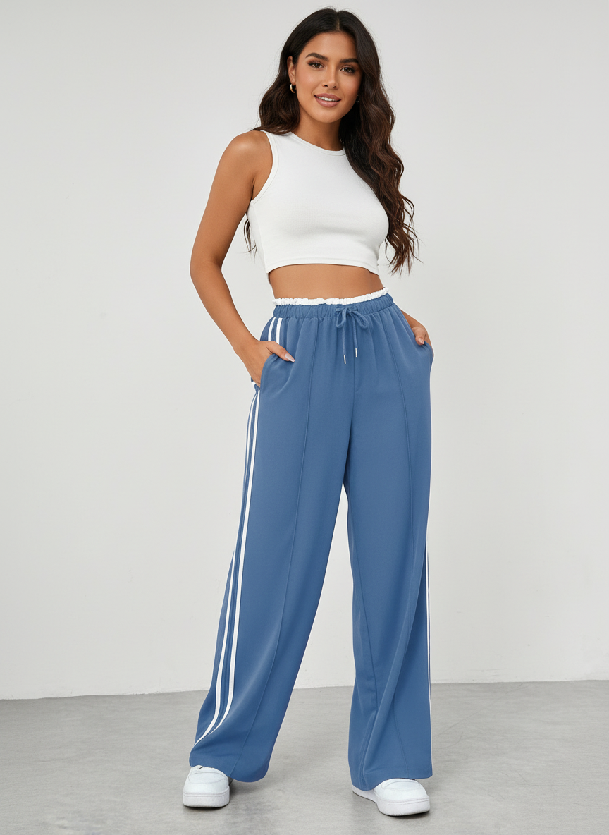 Spodnie wide-leg z bocznymi pasami | Elastyczna talia | Streetwear styl