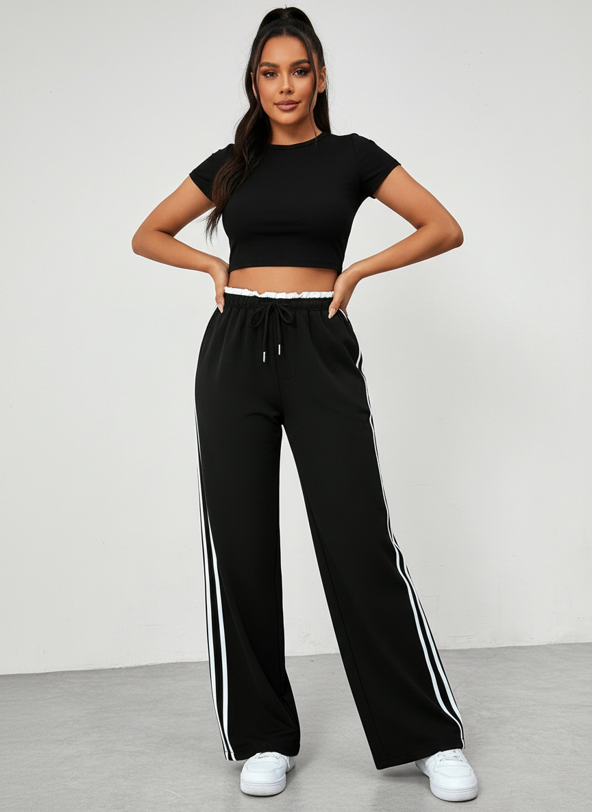 Spodnie wide-leg z bocznymi pasami | Elastyczna talia | Streetwear styl