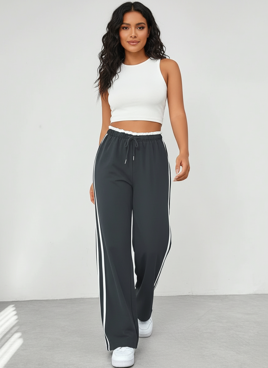 Spodnie wide-leg z bocznymi pasami | Elastyczna talia | Streetwear styl