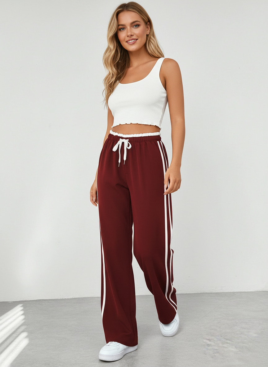 Spodnie wide-leg z bocznymi pasami | Elastyczna talia | Streetwear styl