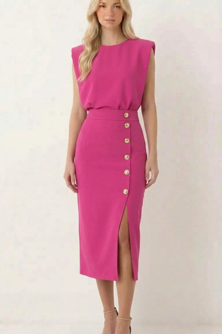 Elegancka Sukienka Midi z Rozcięciem