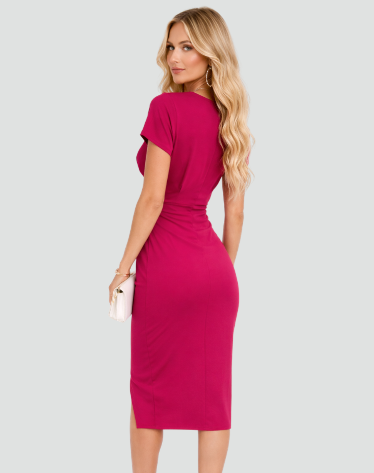 Elegancka Sukienka Midi | Kopertowy Dekolt i Dopasowany Krój