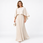 Plisowana sukienka maxi z wysokim dekoltem i narzutką – Off-White