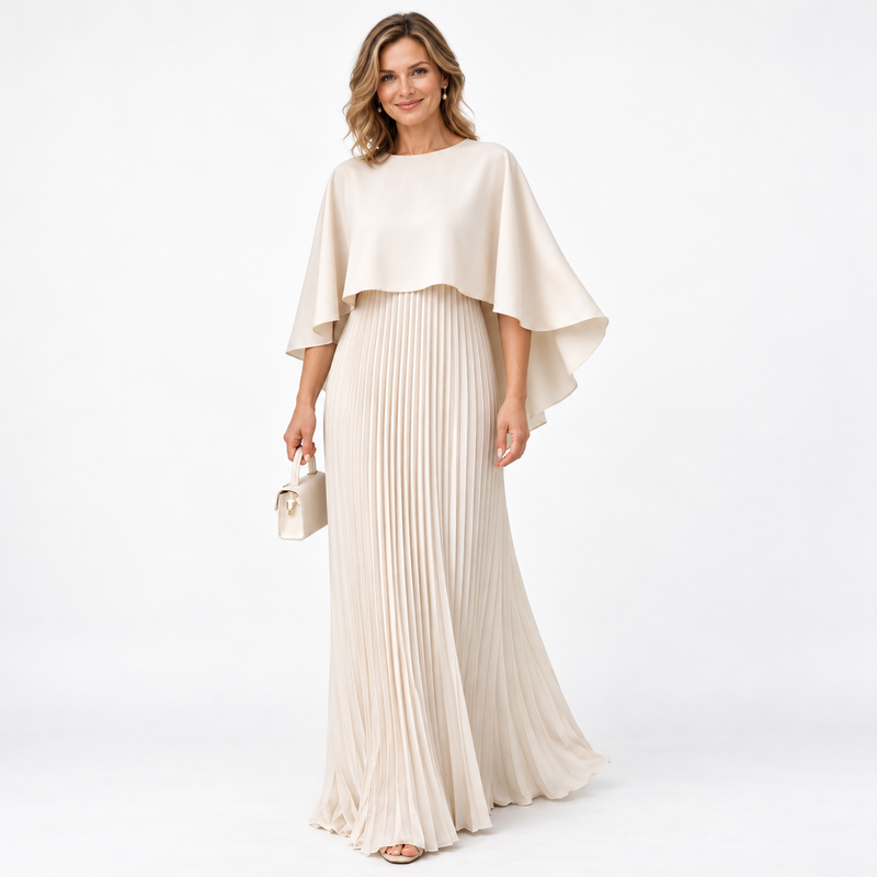 Plisowana sukienka maxi z wysokim dekoltem i narzutką – Off-White