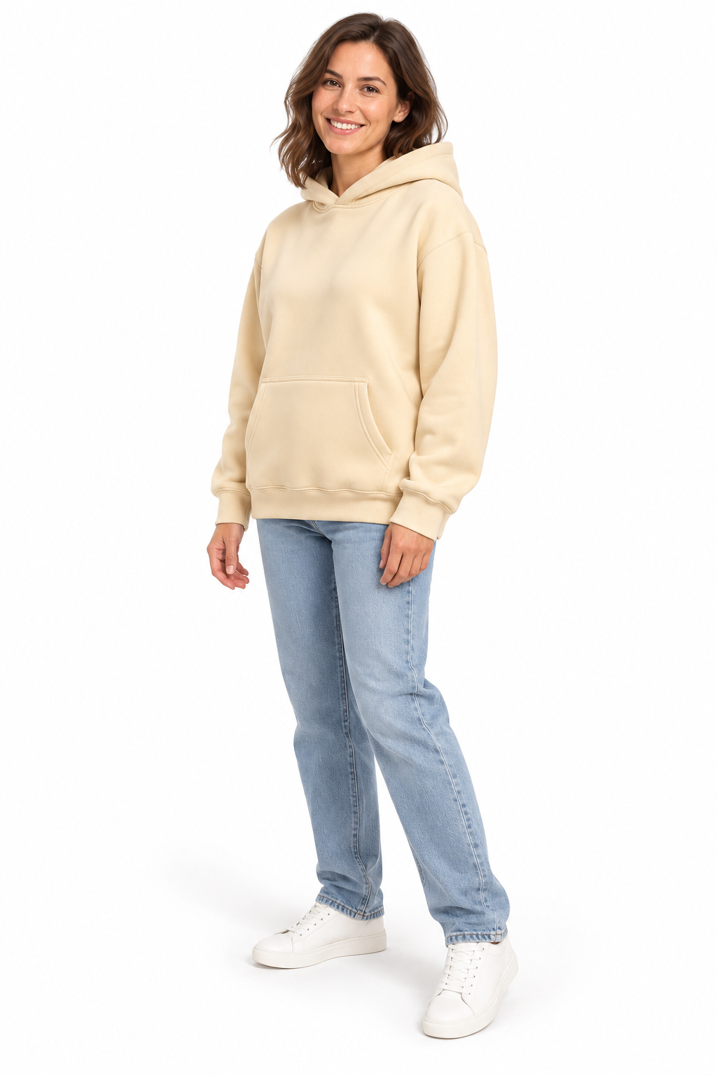 Gładka bluza z kapturem unisex o luźnym kroju — Khaki — zdjęcie studyjne