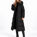 Kurtka pikowana damska maxi oversize z kapturem – Czarny – dodatkowy widok